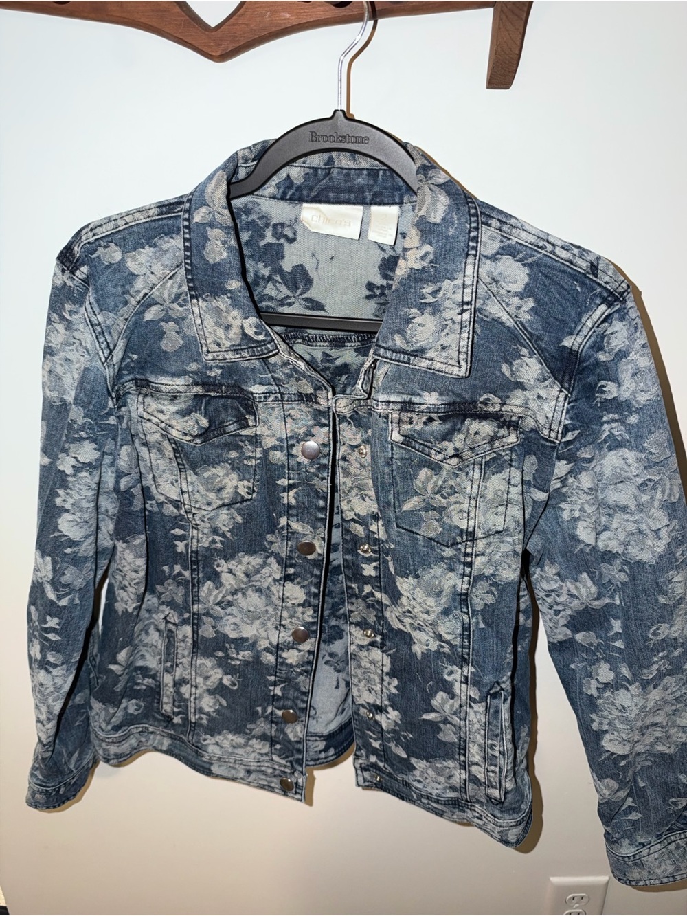 Chicos Floral Print Jean Jacket